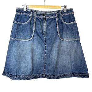 Vintage SIGRID OLSEN Soft Denim A-Line Skirt, Y2K Patch Pockets, Size 12